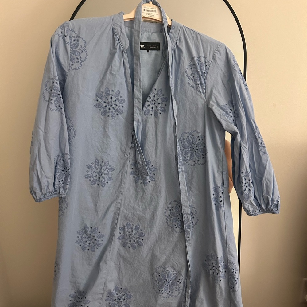 Blue Embroidered Tunic Dress